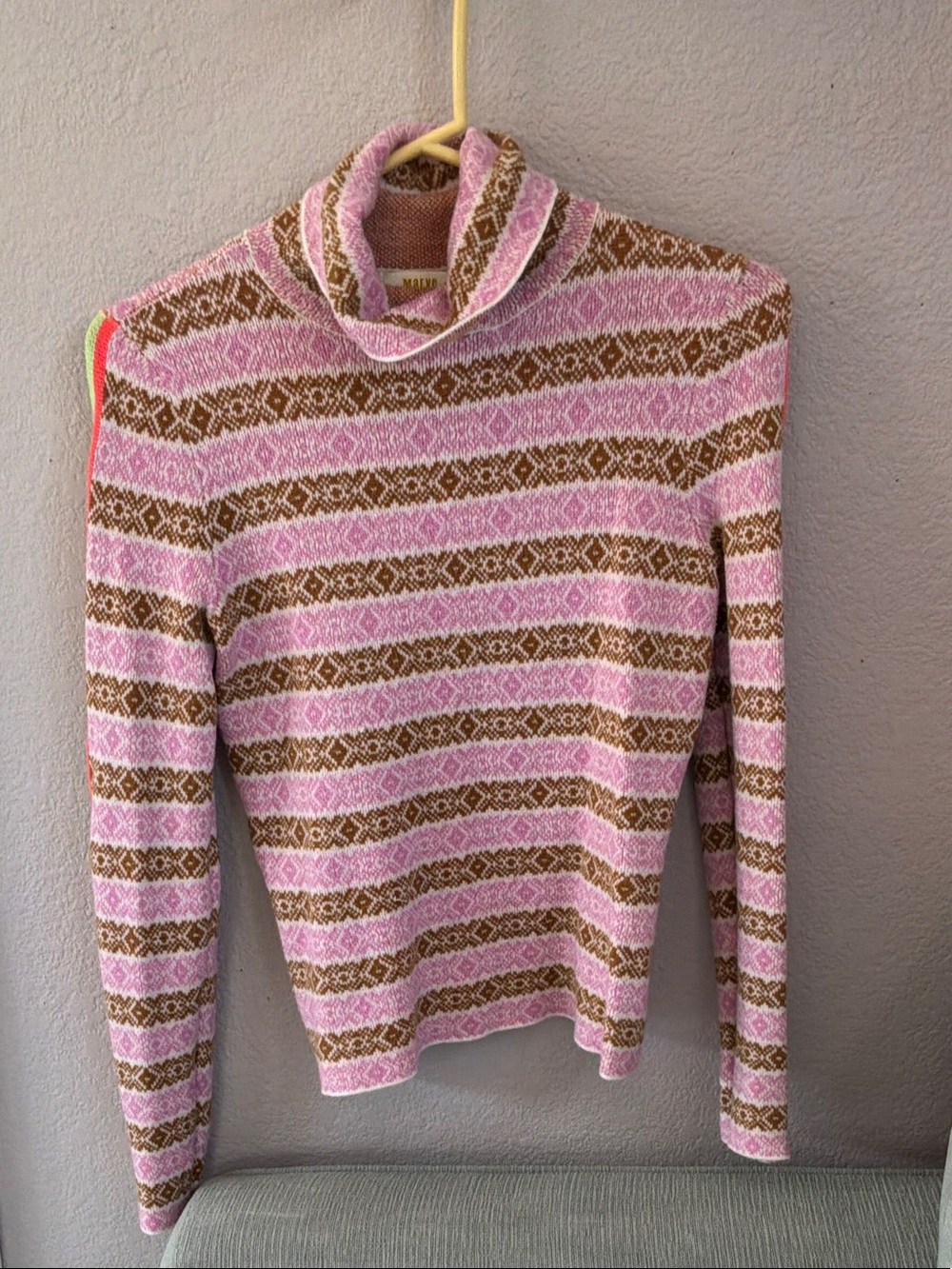 Maeve Pink and Brown Striped Cowl Neck Sweater